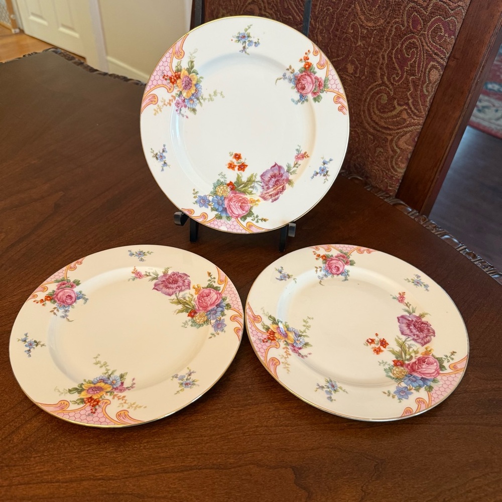 Set of 3 Vintage Epiag Czechoslovakia Bridal Rose Salad Plates